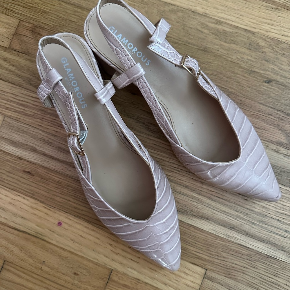 ASOS Glamorous Blush Croc-Embossed Heels | Size 7